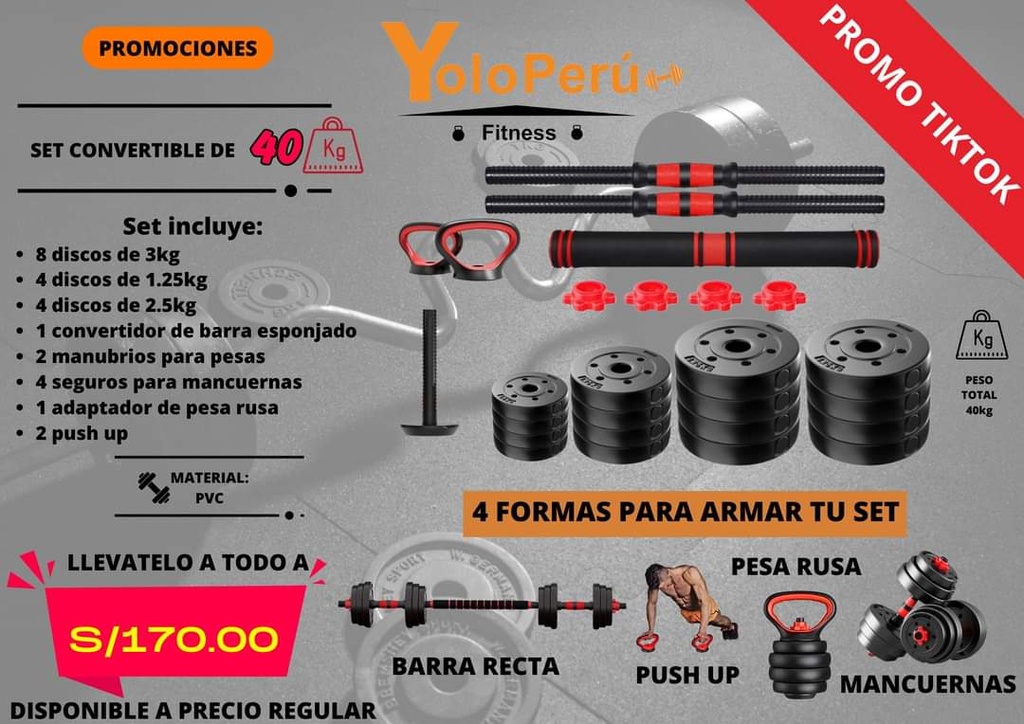 SET DE MANCUERNAS CONVERTIBLES 40KG PVC