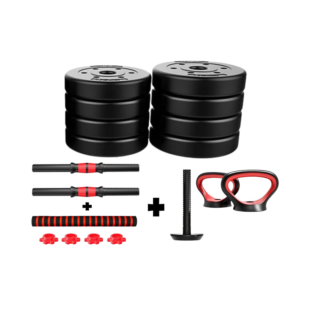 SET DE MANCUERNAS 15KG PVC CONVERTIBLE (PAQUETE + ACCESORIOS)